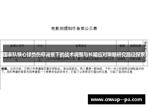 国家队核心球员伤停背景下的战术调整与长期应对策略研究路径探索 国家队核心球员伤停背景下的战术调整与长期应对策略研究路径探索